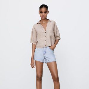 Zara CROPPED LINEN SHIRT - Size M